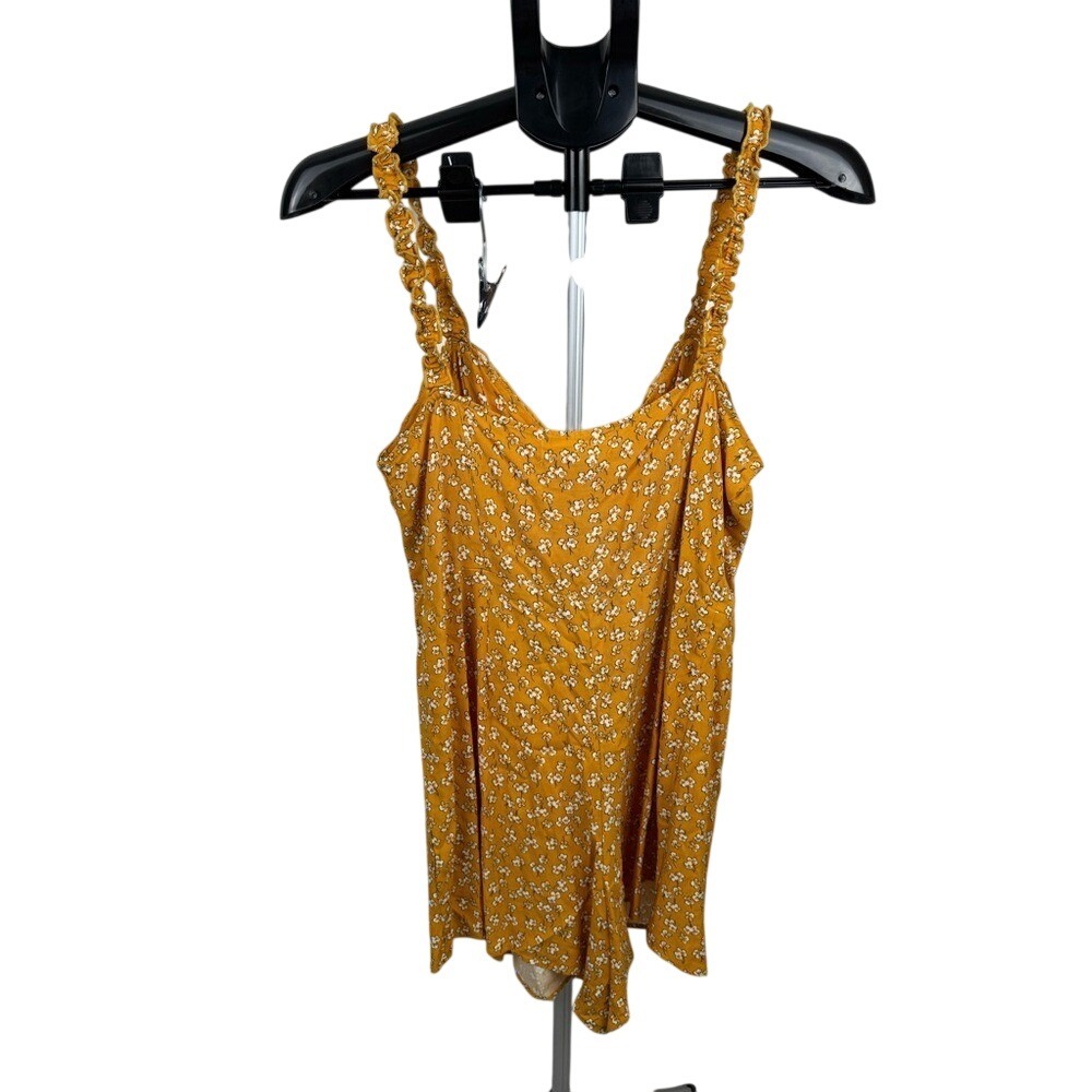 Urban Outfitters Mustard Floral Romper Ruffle Strap Button Front Cottagecore M - Picture 3 of 7